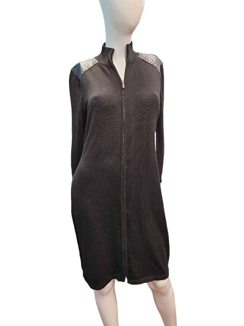 Calvin Klein Black Zip Front Sweater Dress sz Large Womens Fall Winter